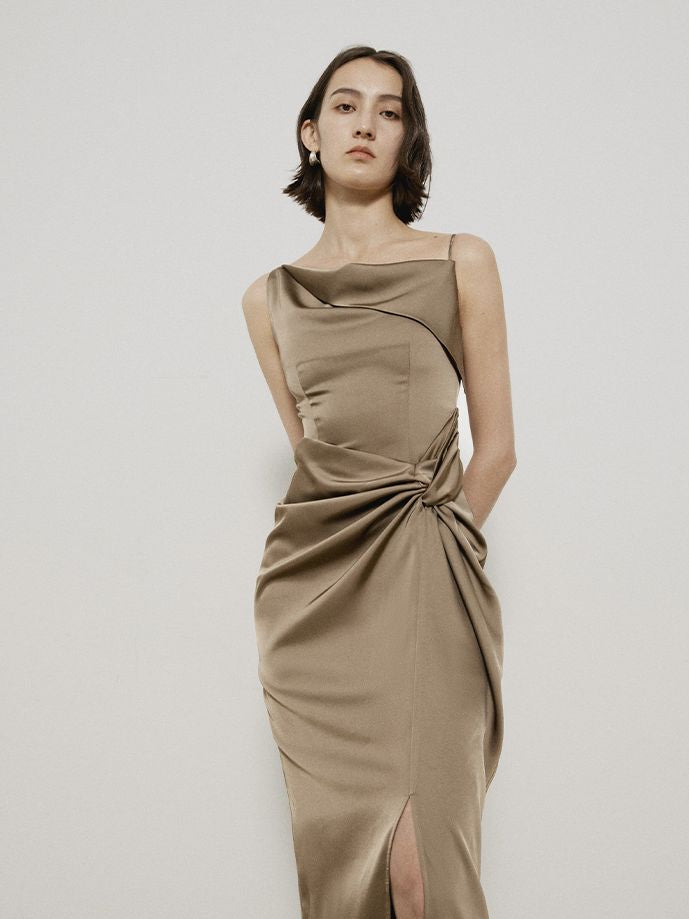 Frape Elegant Long Classy Asymmetry Satin One-piece