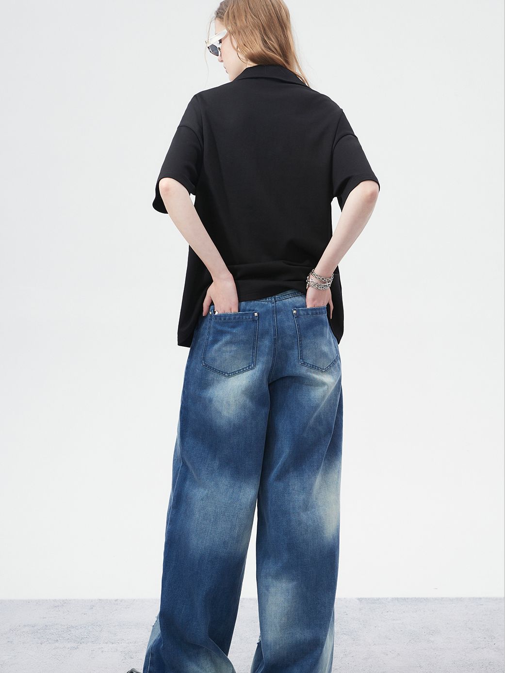 Nichi fané denim large pantalon large