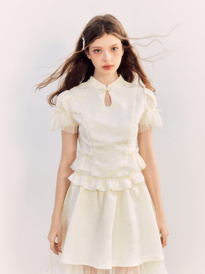 Embroidery Ribbon China Lace Blouse&amp;Mini-Skirt