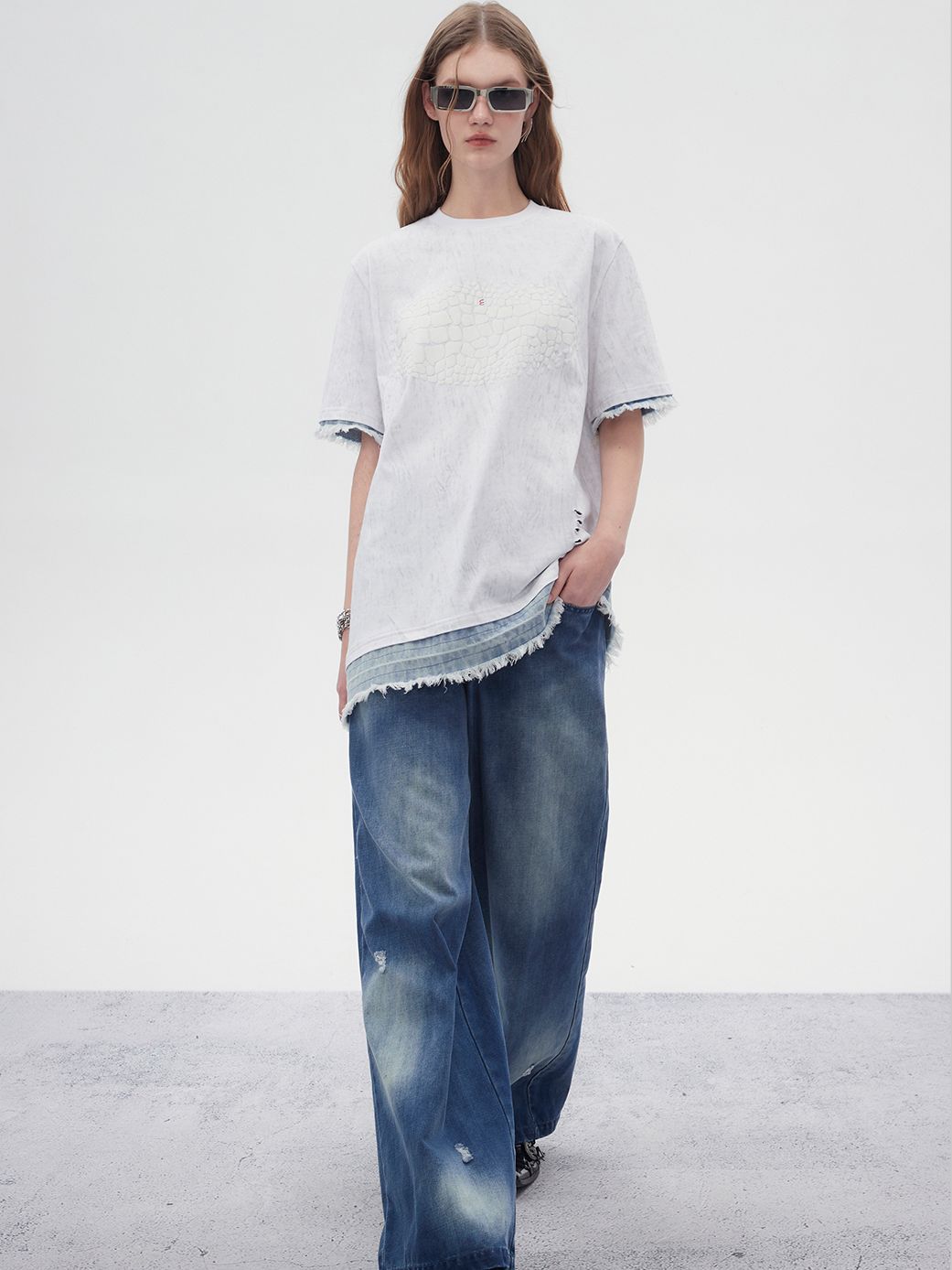 Nichi Faded Denim Loose Wide-Pants