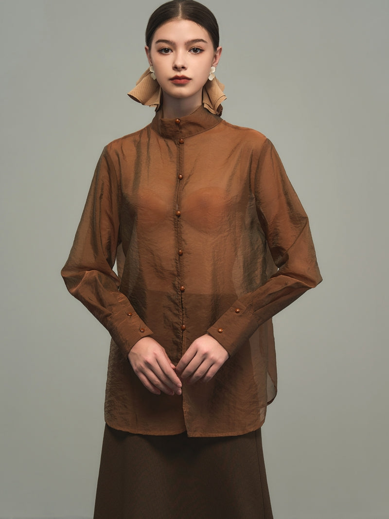 See-Through Oversize Thin Sheerplain Long-Shirt