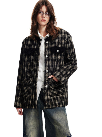 Wool Checked Retro Casual Jacket