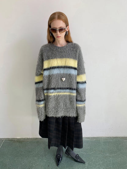 Asymmetry Wool Checked Long-Skirt