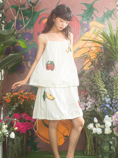 Drawstring Retro Strawberry Apple One-Piece