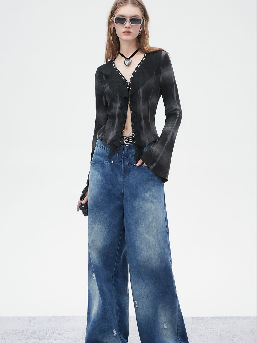 Nichi Faded Denim Loose Wide-Pants