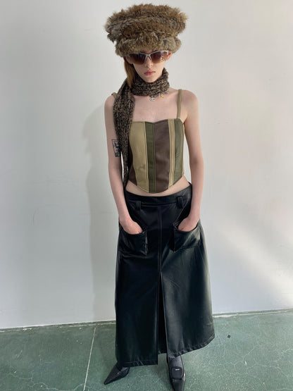 Unisex Long A-Line High-Waist Cool Leather-Skirt