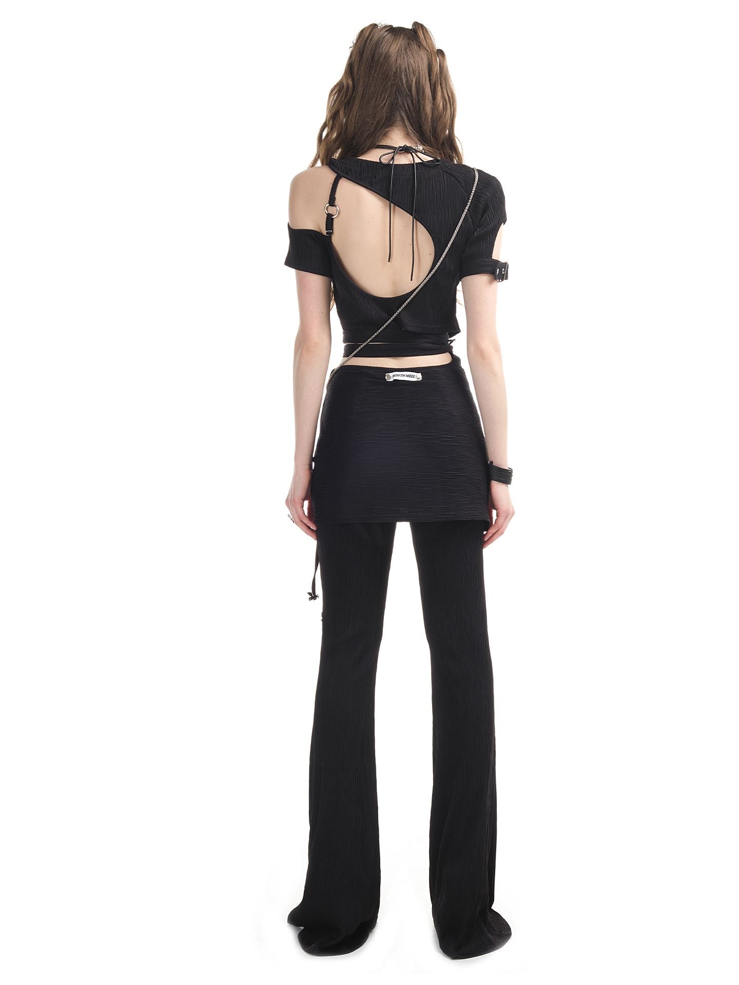 Open-shoulder Nichi Belt Cropped Cool Tops&amp;Pants