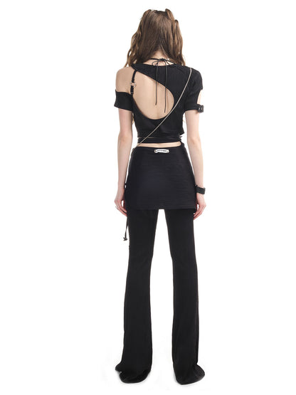 Open-shoulder Nichi Belt Cropped Cool Tops&amp;Pants