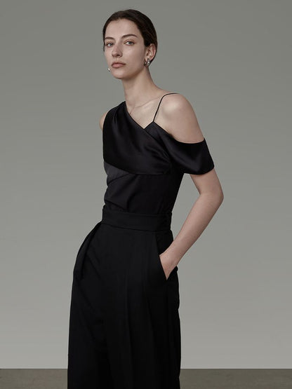 ASIMMETRY ONE-SHOULDER CIFFON DRAPE CLASSY TOPS