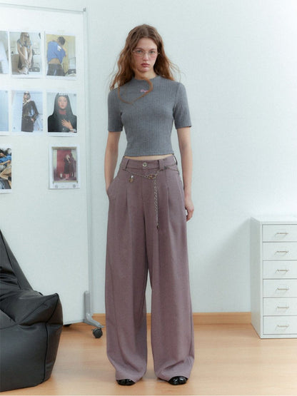 Earth-color Wide-leg Straight Classy Pants