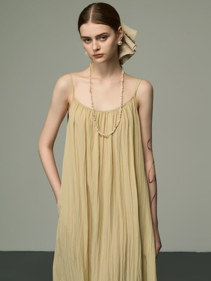 Simple Tiered Crumply Camisole Long-One-Piece