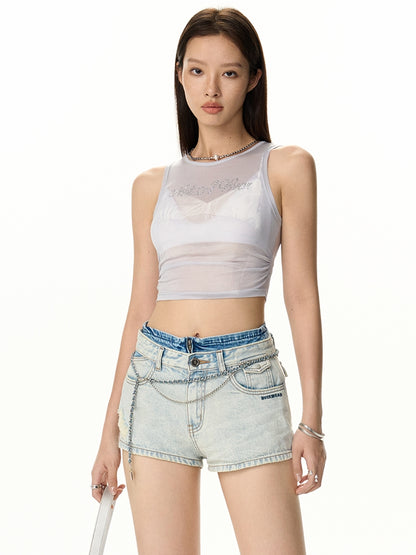 Tighr Sheer Sleevelesss 라인톤 탑