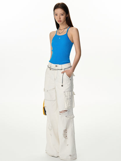 Damage Pocket Casual Wide Work-Pants