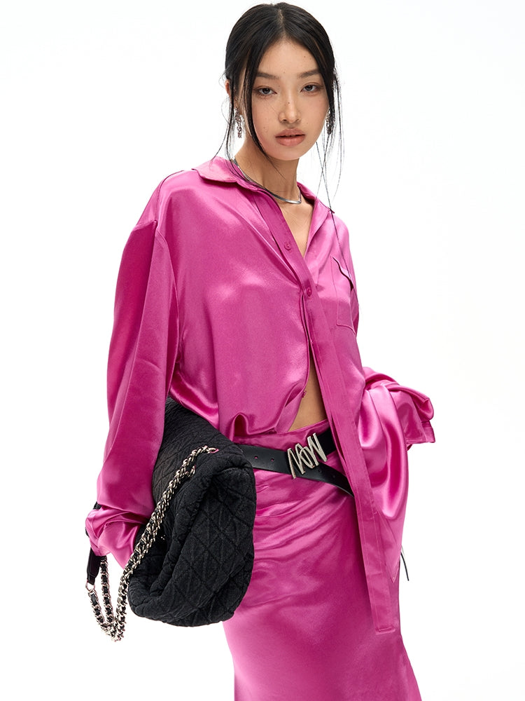 Vivid Satin Nichi Set-Up Shirt &amp; Long-Skirt