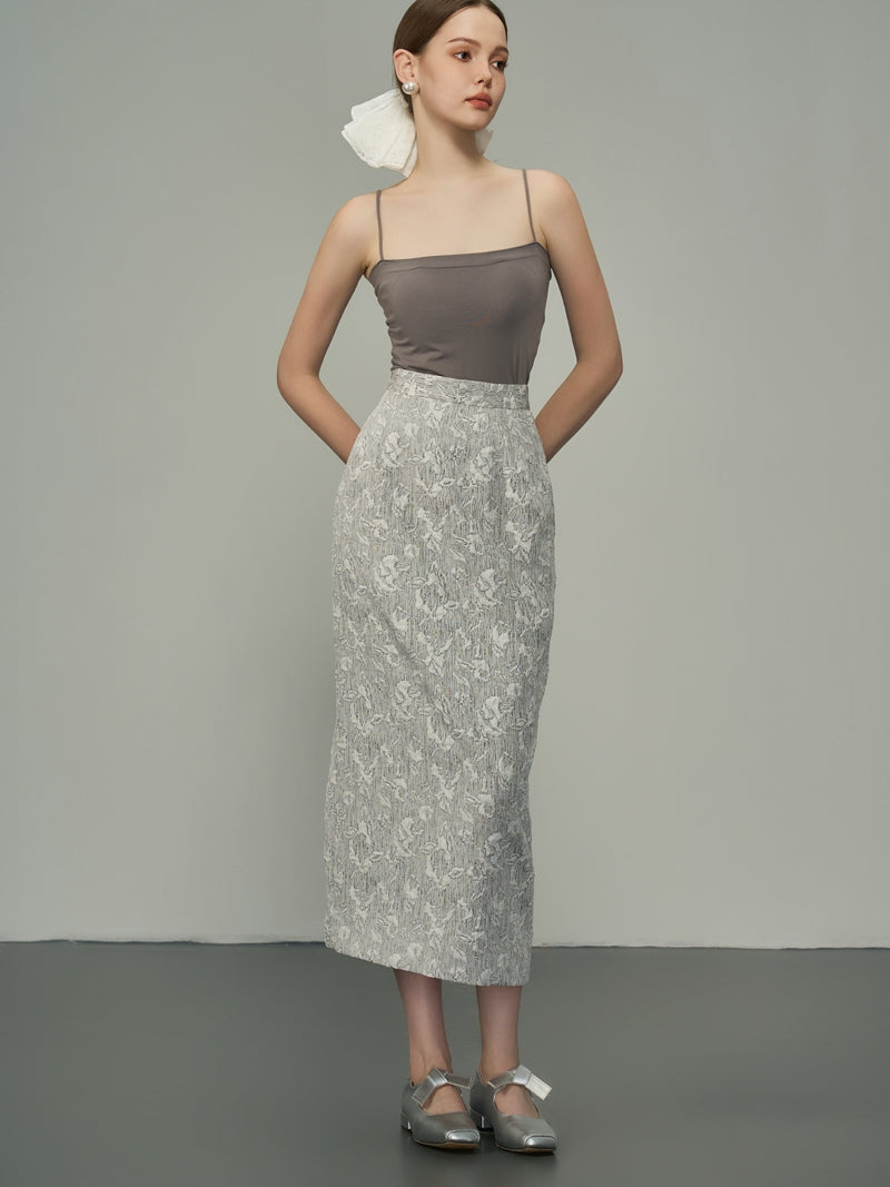 Flower Silhouette Sheer Long Pencil-Skirt