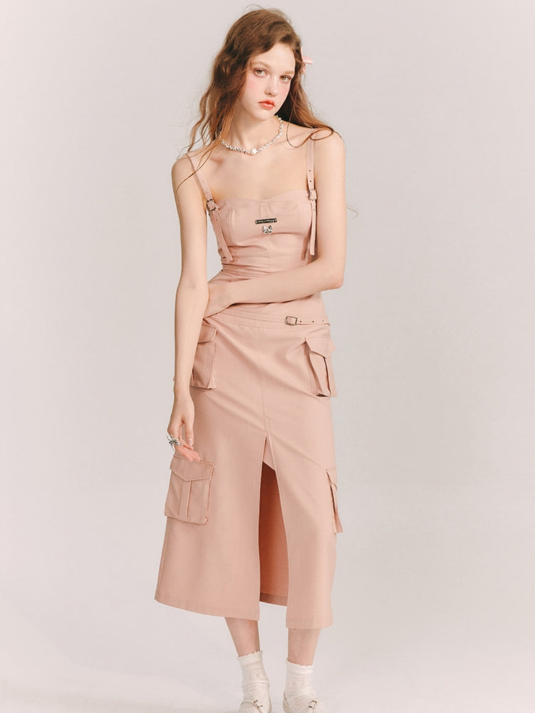 Tight Belt Pocket Slit One-Piece