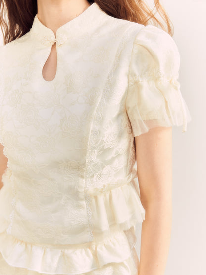 Embroidery Ribbon China Lace Blouse&amp;Mini-Skirt