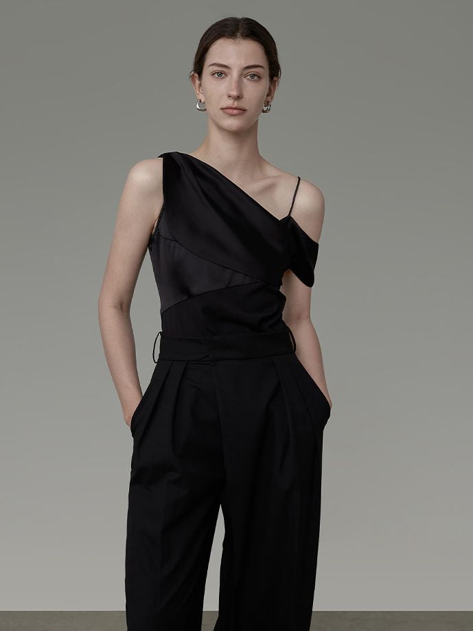 ASIMMETRY ONE-SHOULDER CIFFON DRAPE CLASSY TOPS