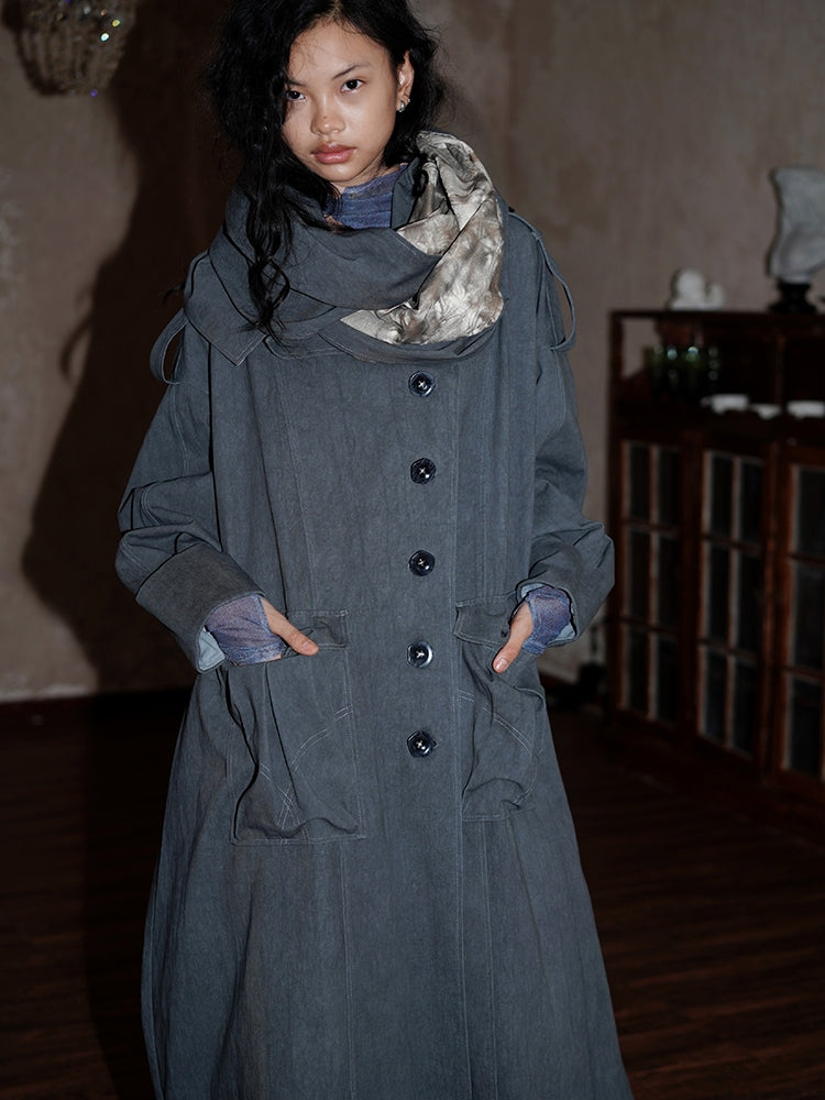 Denim Oversize Big-Silhouette Casual Long-Coat