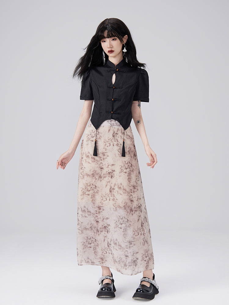 China Tassel Flower Retro Blouse＆Long-Skirt