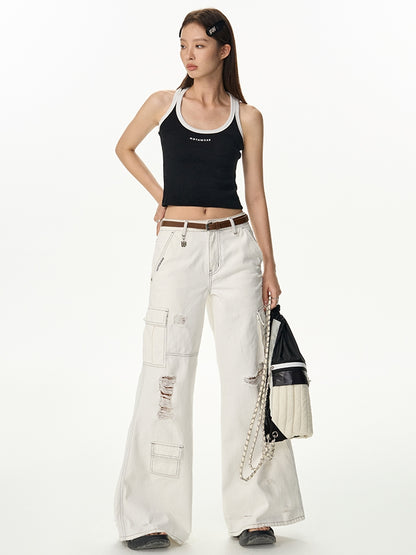 Damage Pocket Casual Wide Work-Pants