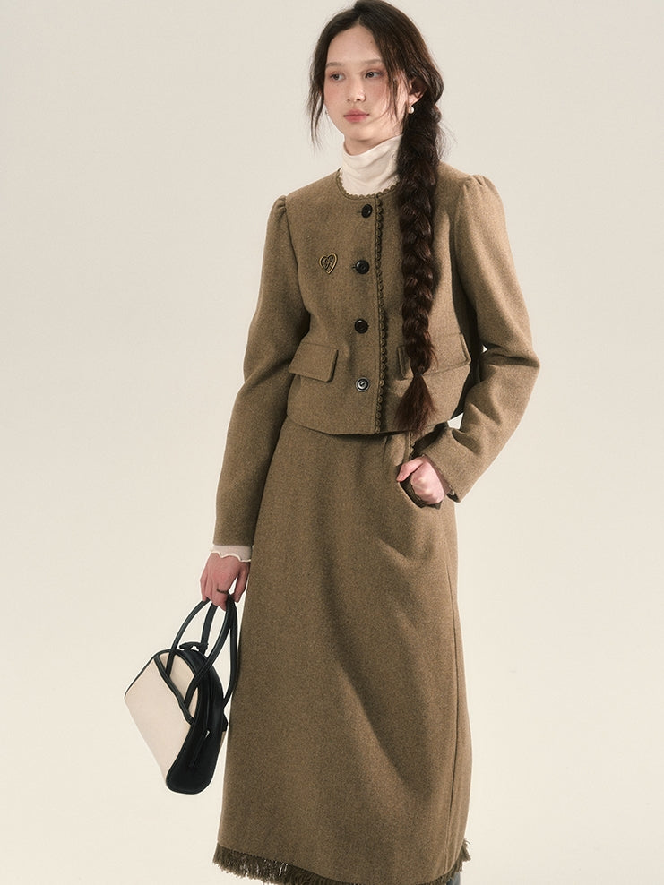 Chic Suit Wool Retro Jacket＆Long-Skirt