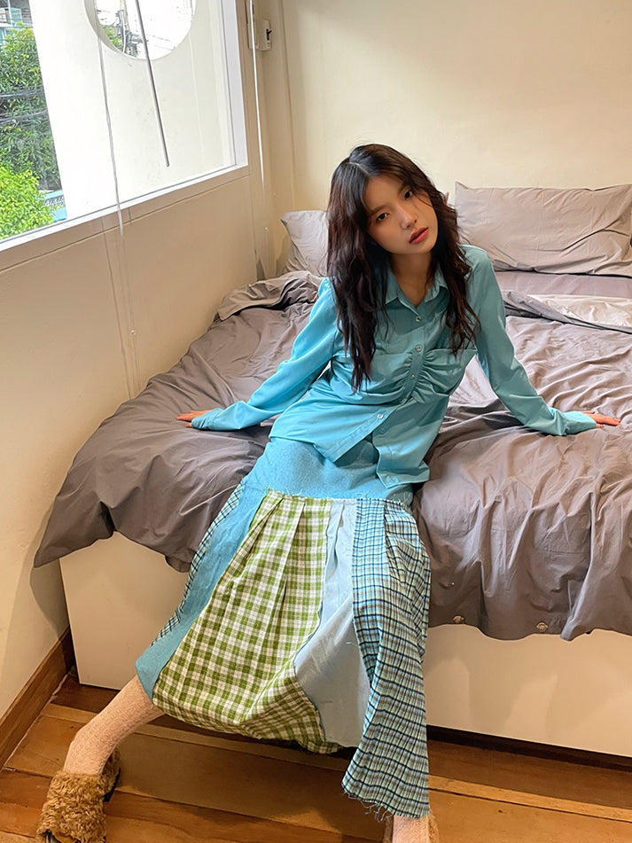 패치 워크 확인 Girly Retro Long-Skirt