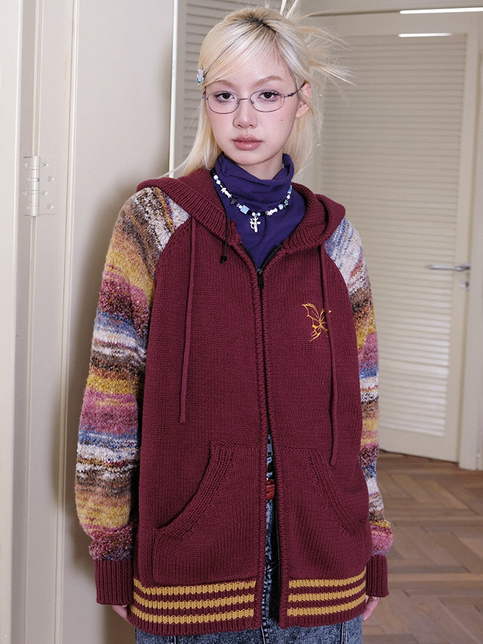 Double-Zip Colorful Hoodie Casual Retor Cardigan