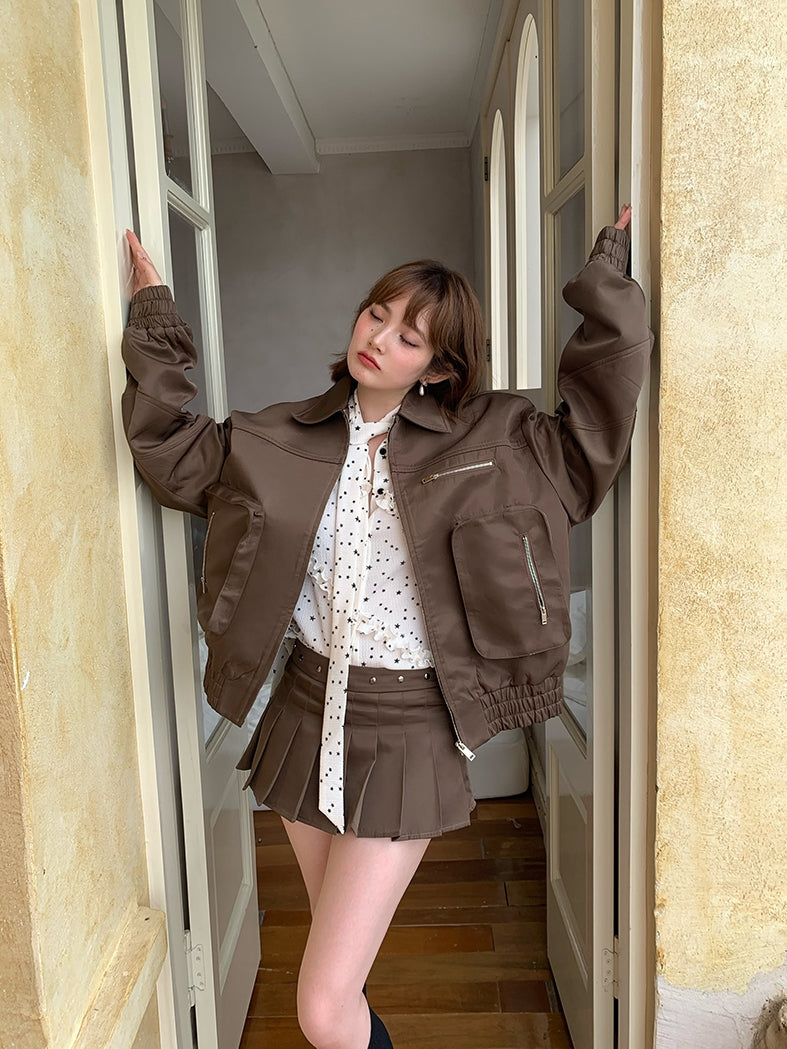 Big-Pocket Retro Casual Oversize Jacket＆Mini-Skirt