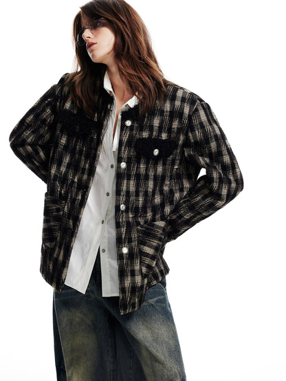 Wool Checked Retro Casual Jacket