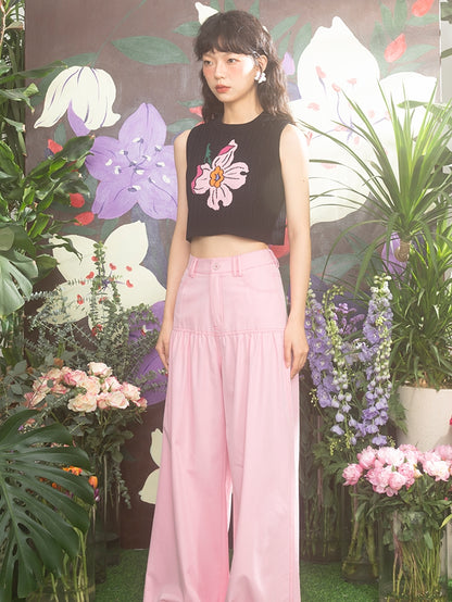 Embroidery Flower Cropped Summe-Knit