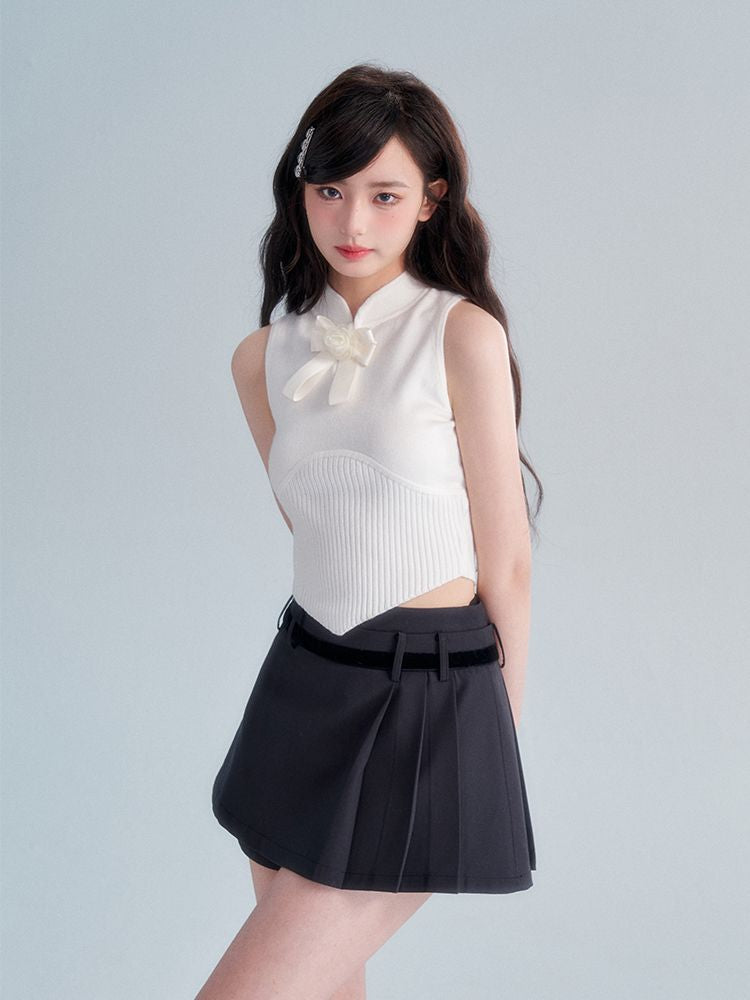 Side-Pleats Plain Simple Pants Skirt Culotte