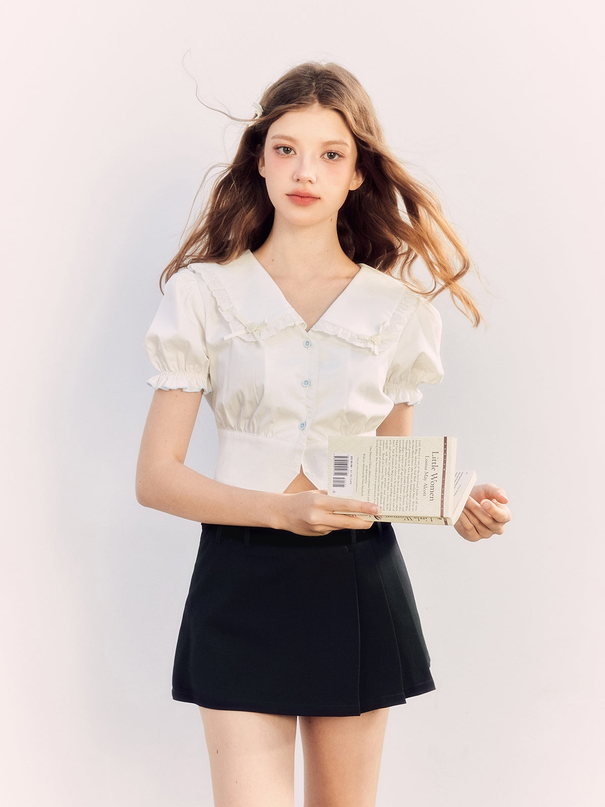 Fille Sailor-Colar Puss-Sheeve Migne Blouse Culottes