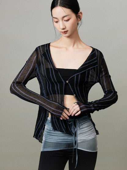 Stripe Sheer Thin Asymmetry Nichi Shirt