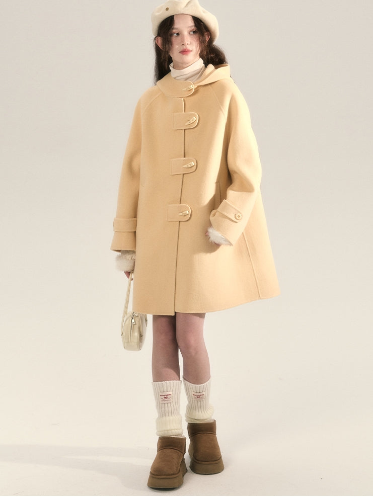 Long-Coat Wool Oversize Simple Duffel-Coat