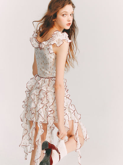 Asymmetry Ruffle Girly Flower One-Piece