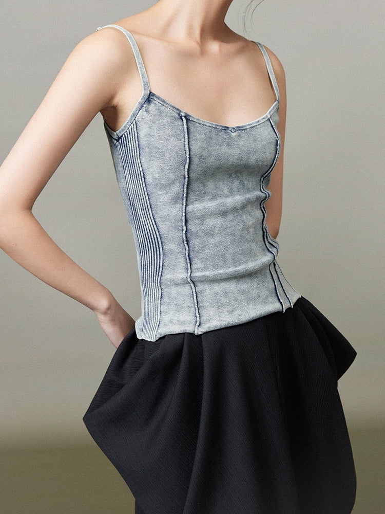 Camisole serrée rétro en denim fané