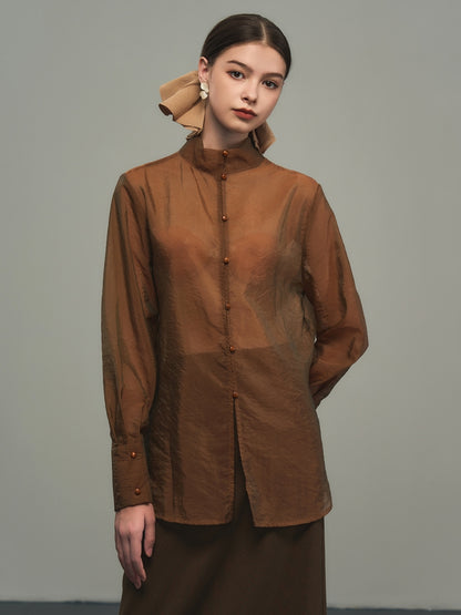 See-Through Oversize Thin Sheerplain Long-Shirt