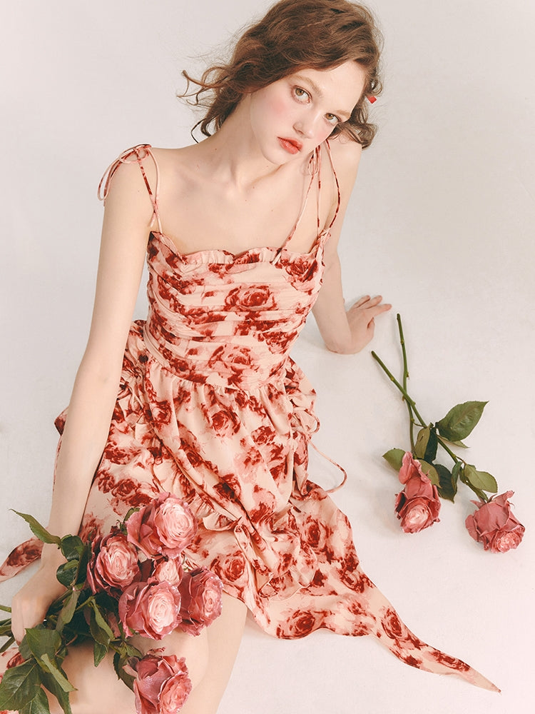 Flower Rose Gather Asymemtry Colorful One-Piece