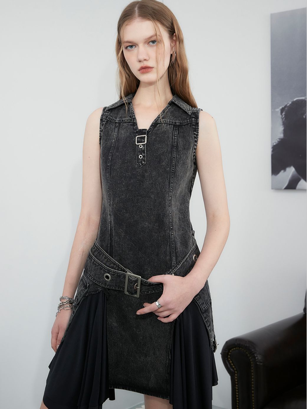 Denim Sleevels Short Casual Vintage ONE-PIECE