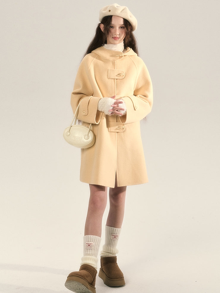 Long-Coat Wool Oversize Simple Duffel-Coat