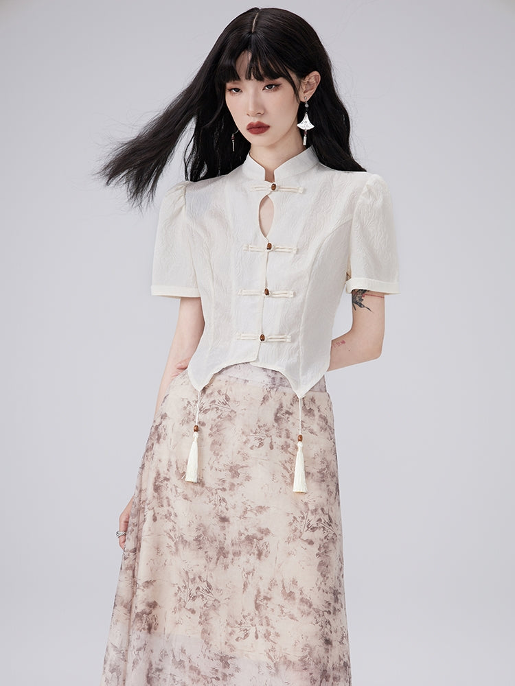 China Tassel Flower Retro Blouse &amp; Long-Skirt