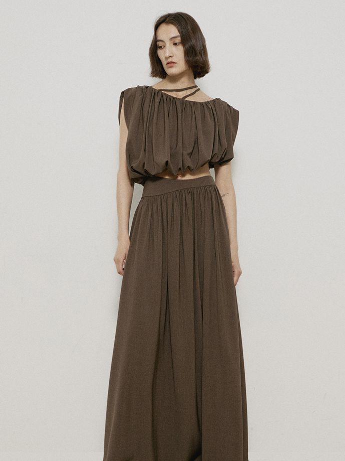 Balloon Nichi asymmetry Fluffily Blouse &amp; Long-Skirt