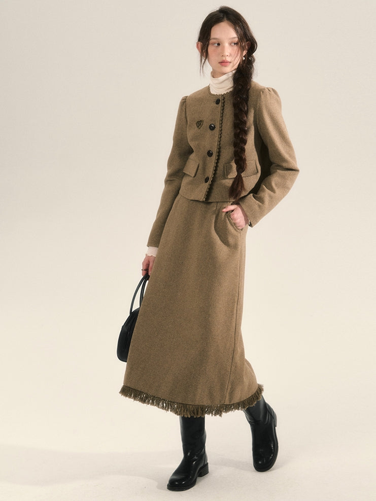 Chic Suit Wool Retro Jacket＆Long-Skirt