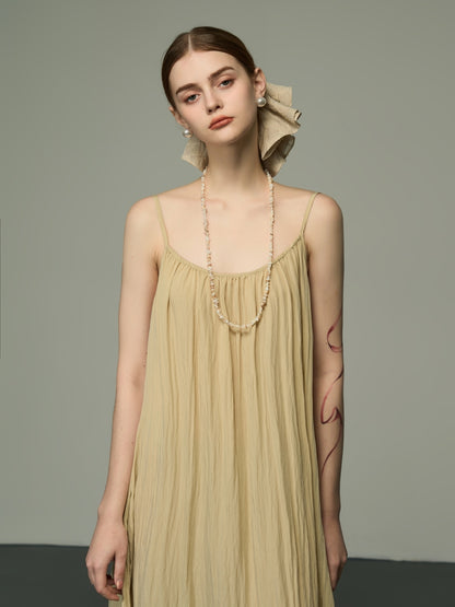 Simple Tiered Crumply Camisole Long-One-Piece