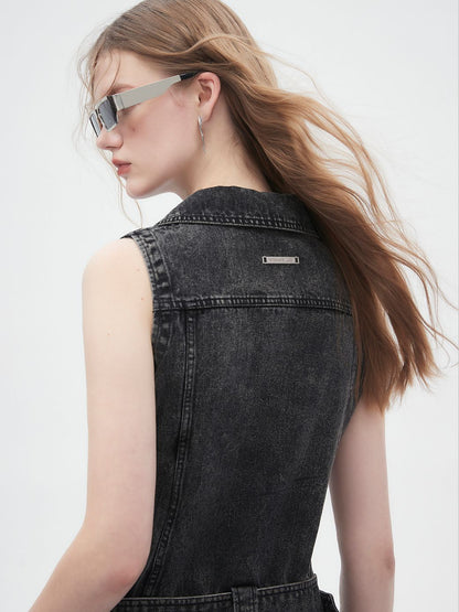 Denim Sleevels Short Casual Vintage ONE-PIECE