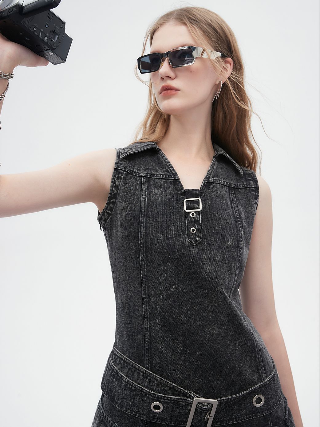 Denim Sleeveless Short Casual Vintage One-piece