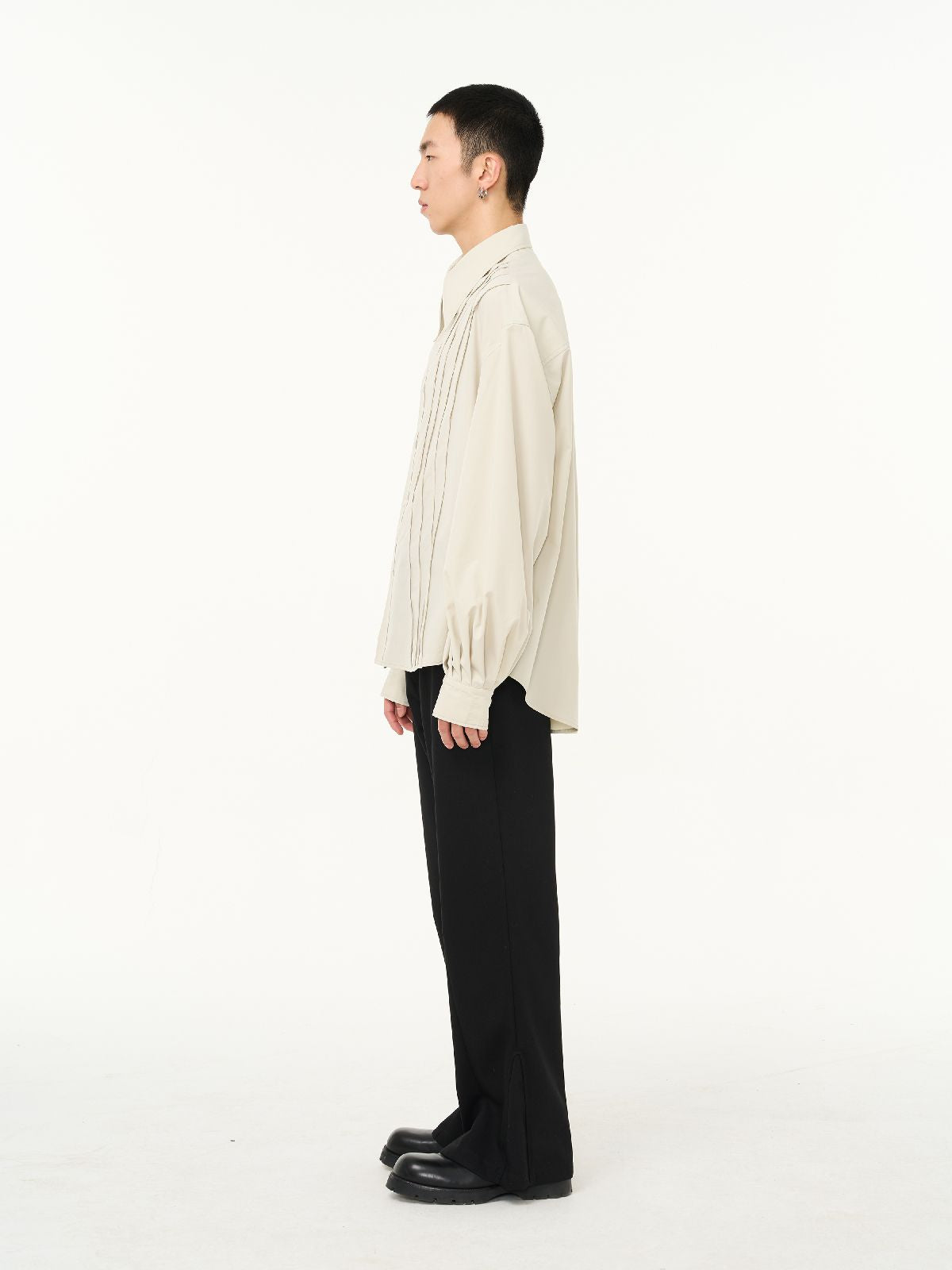 Pleats Balloon-sleeve Oversize Shirt