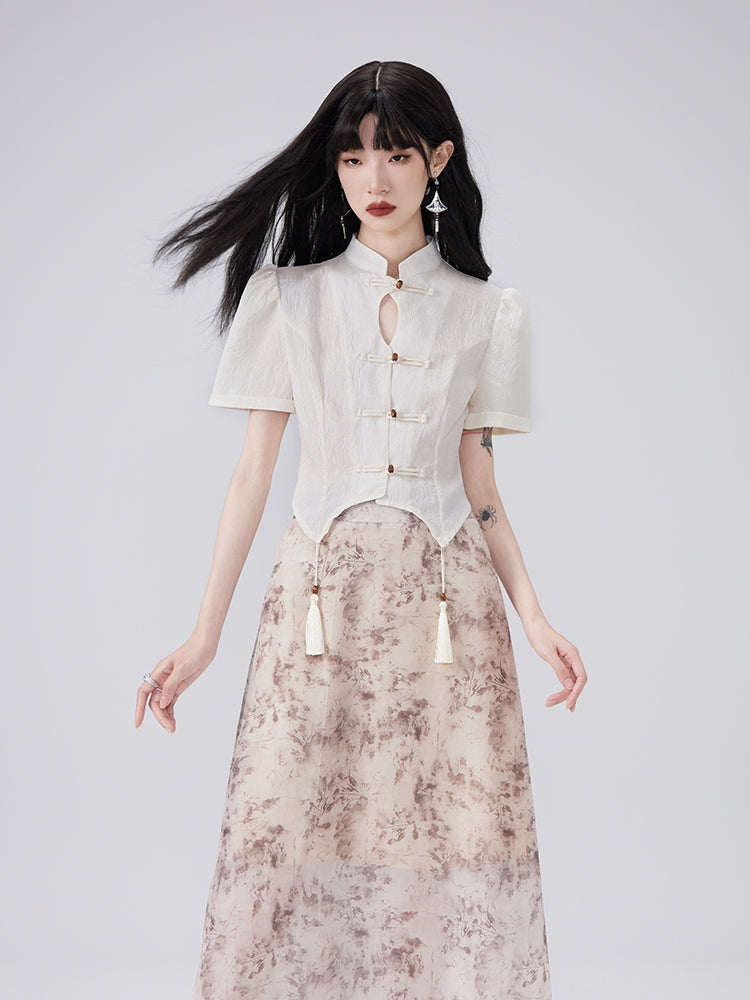 China Tassel Flower Retro Blouse＆Long-Skirt