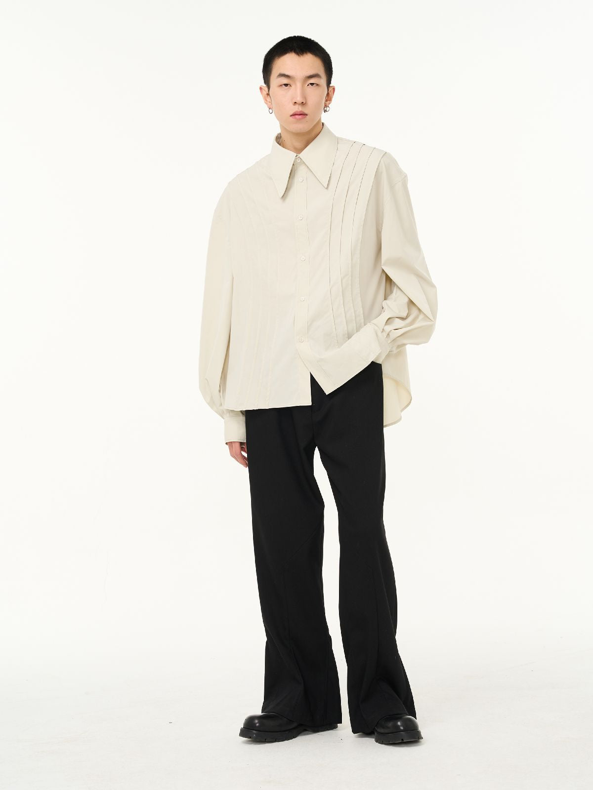 PLEATS BALLOON-SLEEVE OVERSIZE SHIRT